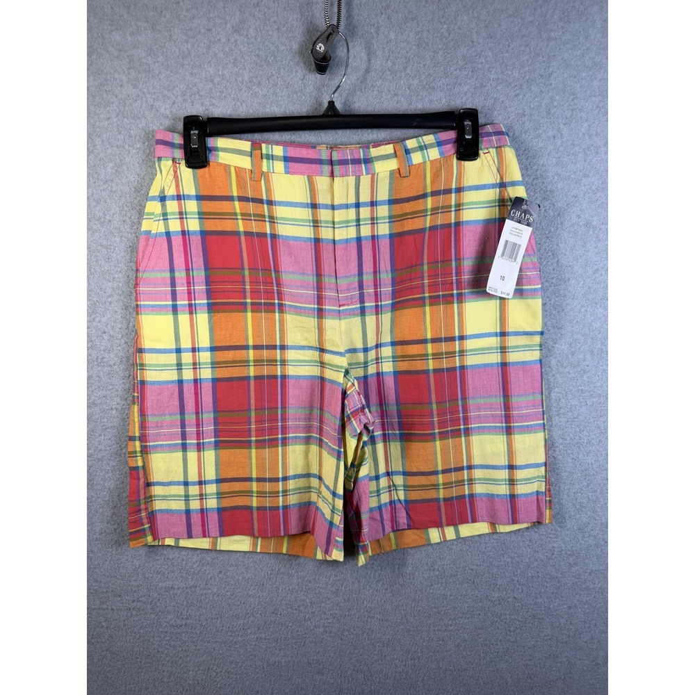 Chaps Shorts Womens 10 Multicolor Madras Plaid Bermuda Cotton Summer Casual